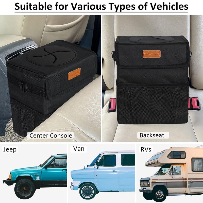 ELONGRIVER Car Trash Can Bin for Back Seat Leak Proof  Cute Car Trash Bag Hanging  Vehicle Trash Can for SUV Truck Van  Automotive Garbage Cans Front Seat Black - Image 5
